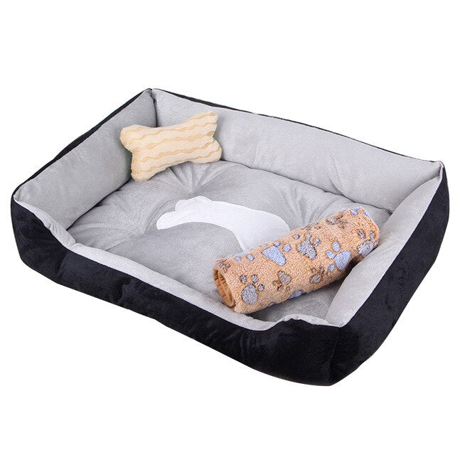 Washable Pet Floppy Comfy Plush Rim Cushion Nonslip Bottom Dog House With Blanket