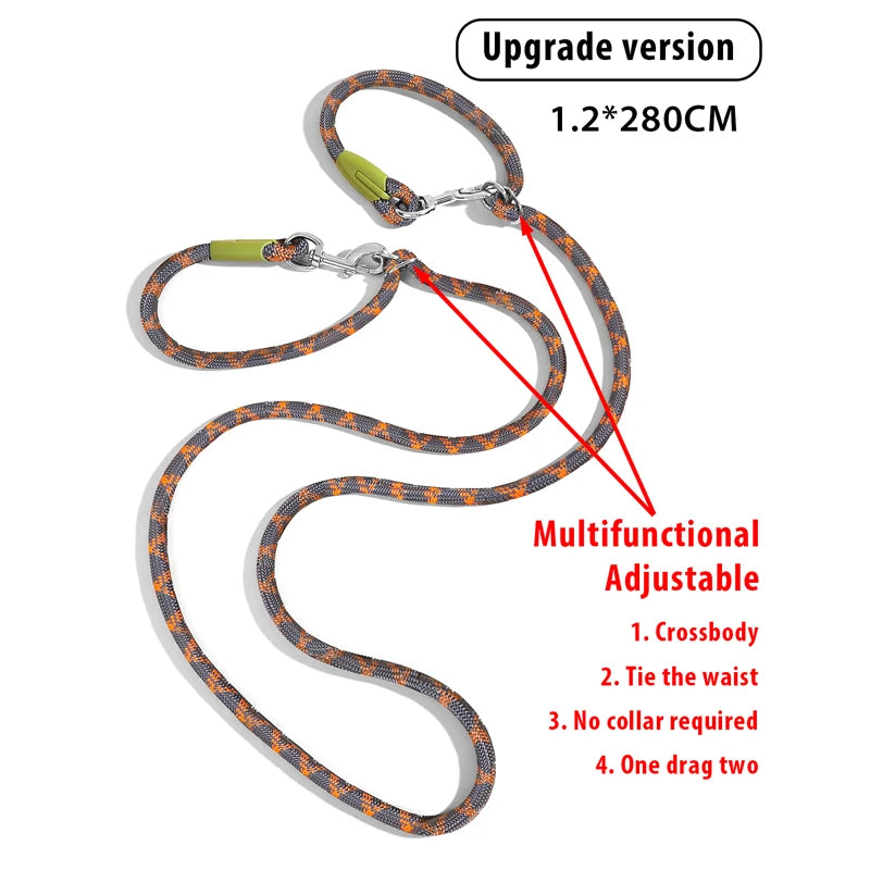 Reflective Hands Free Double Dog Leash - Walk Two Dogs with Ease and Safety!
