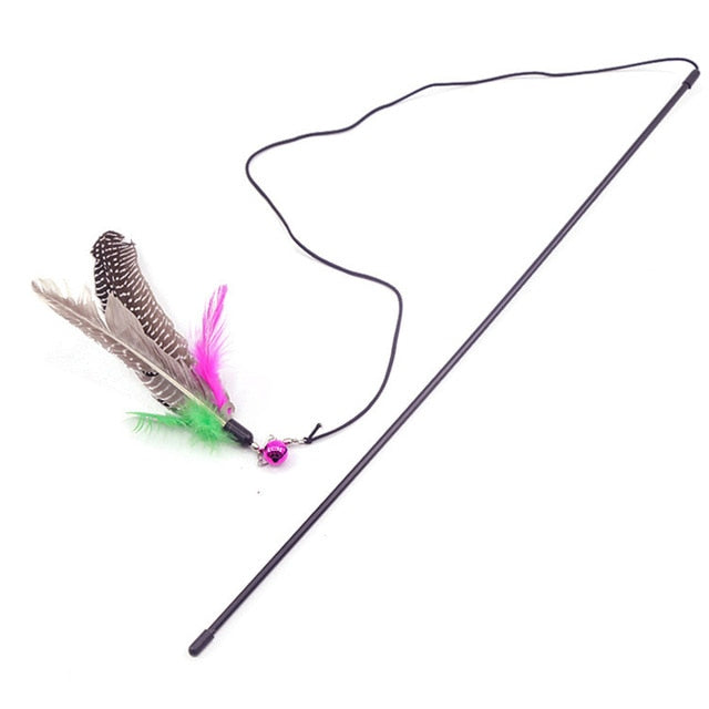Interactive Toy Stick Feather Wand With Small Bell Mouse Cage