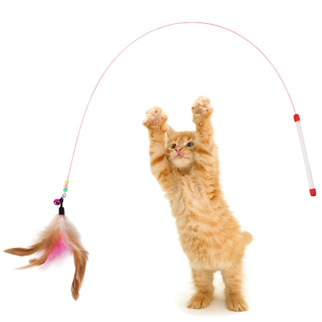 Interactive Toy Stick Feather Wand With Small Bell Mouse Cage