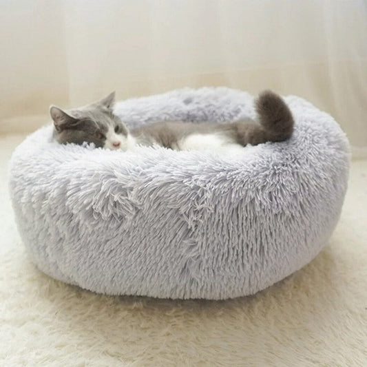 Fleece Pet Lounger Soft Plush Round Pet Bed