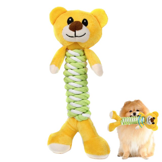 Chew Squeaker Pet Toys Plush Bear With Rope