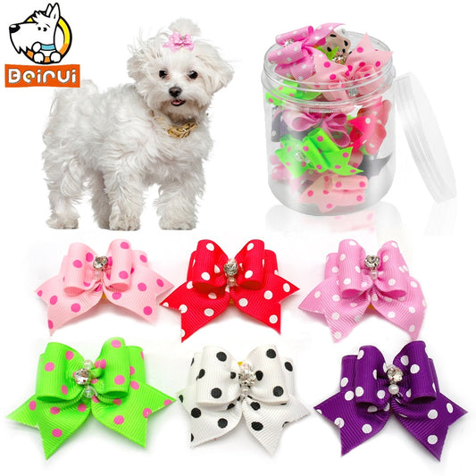 20/50/100 Pieces Cute Diamond Dot Dog Hair Bows