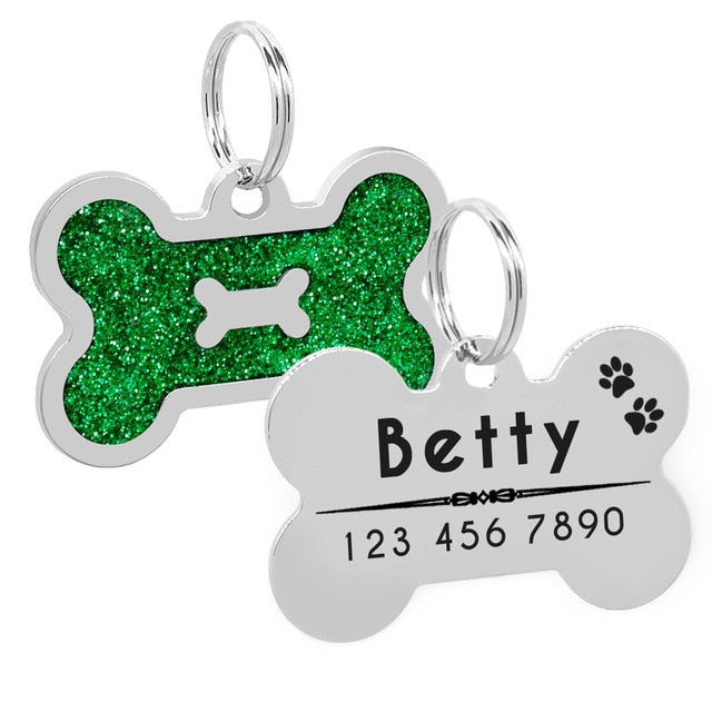 Glitter Personalized Dog ID Tag Customized Bone Shape