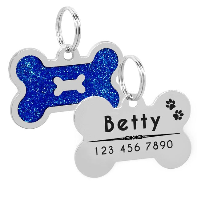 Glitter Personalized Dog ID Tag Customized Bone Shape
