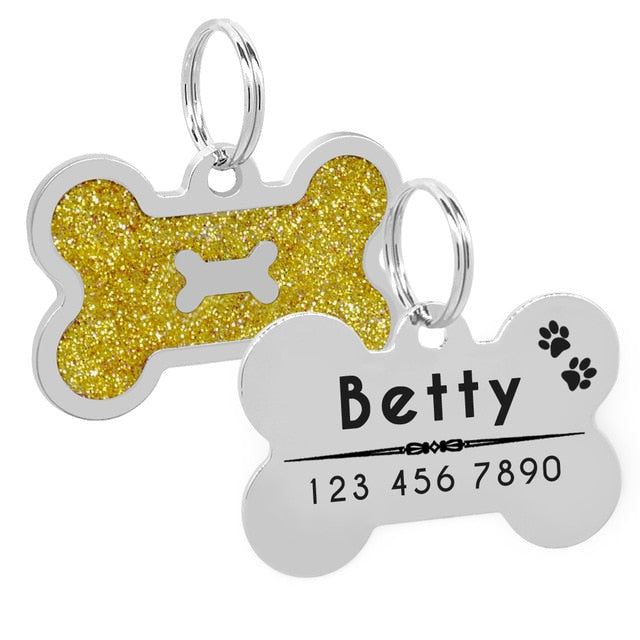 Glitter Personalized Dog ID Tag Customized Bone Shape